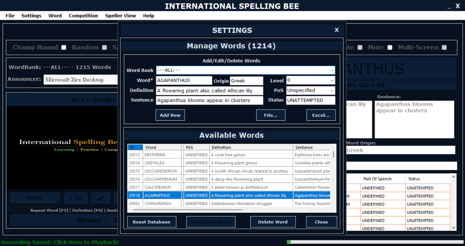 WordBank Management Screenshot